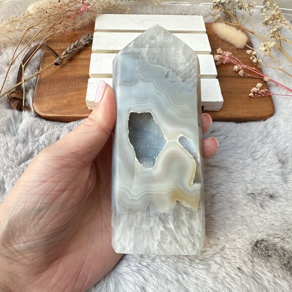 Gorgeous Agate Tower with Druzy | Agate Polished Point - Picture 1 of 7